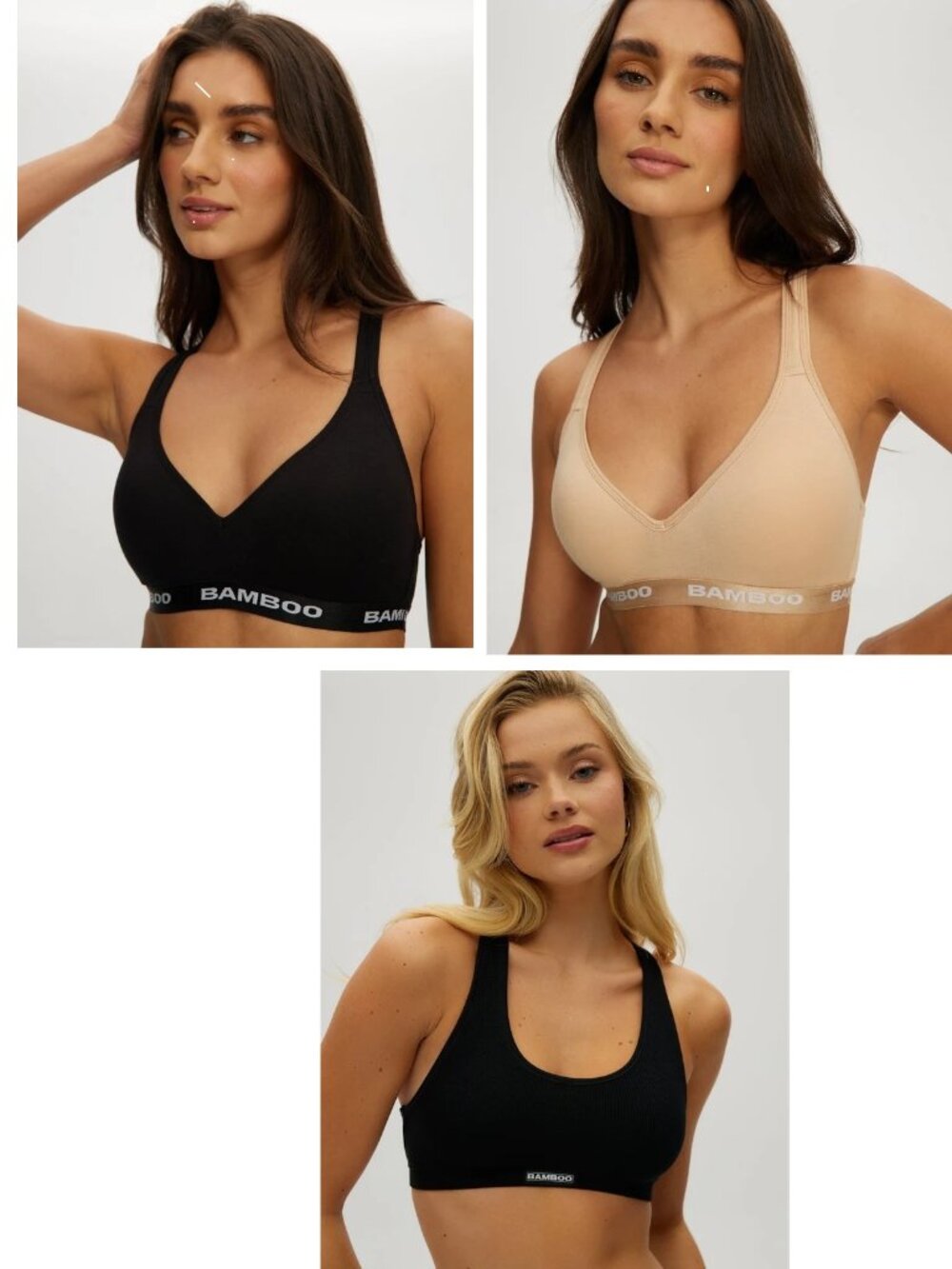 NWOT Set of 2 Bamboo Padded Sports Bra Black & Nude and 1 Non-Padded Bra Large